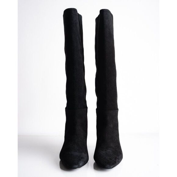 Massimo Dutti Womens Suede Knee hi Heeled Boots Black US 6.5 EU 37 New 1026/450 - Picture 4 of 8